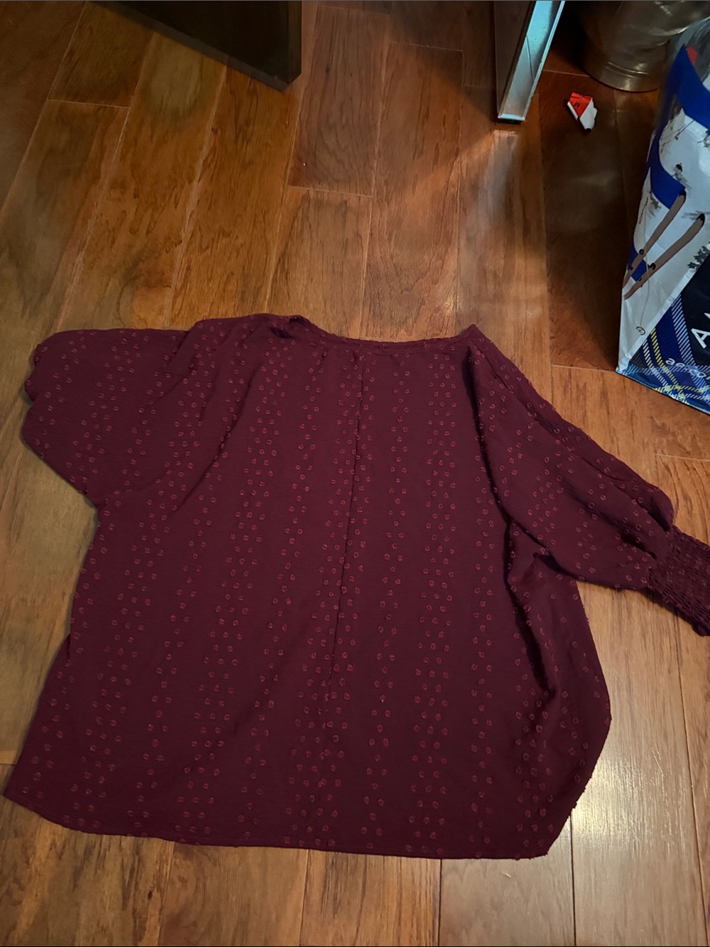 SHEIN Burgundy Swiss Dot Long Sleeve Blouse